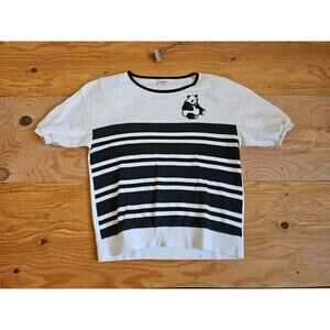 Vintage Aileen Panda Shirt, Black & White Stripes Womens M